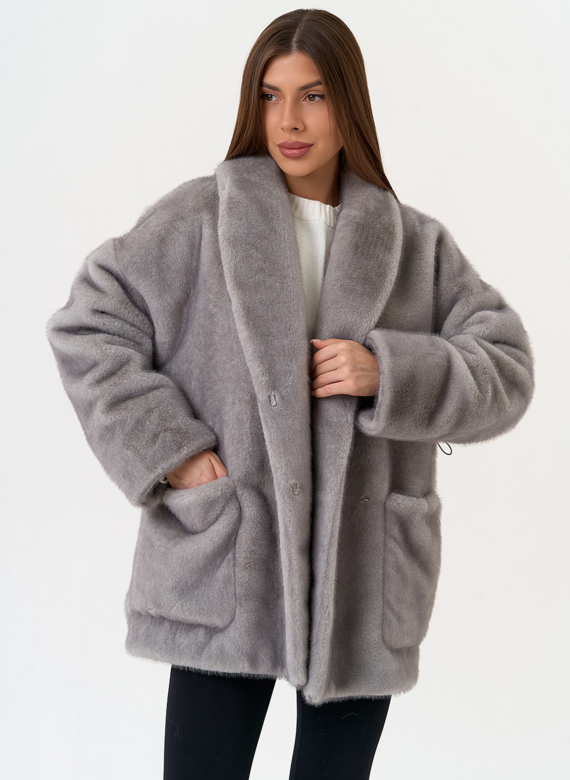 Женская шуба из эко меха с воротником шаль