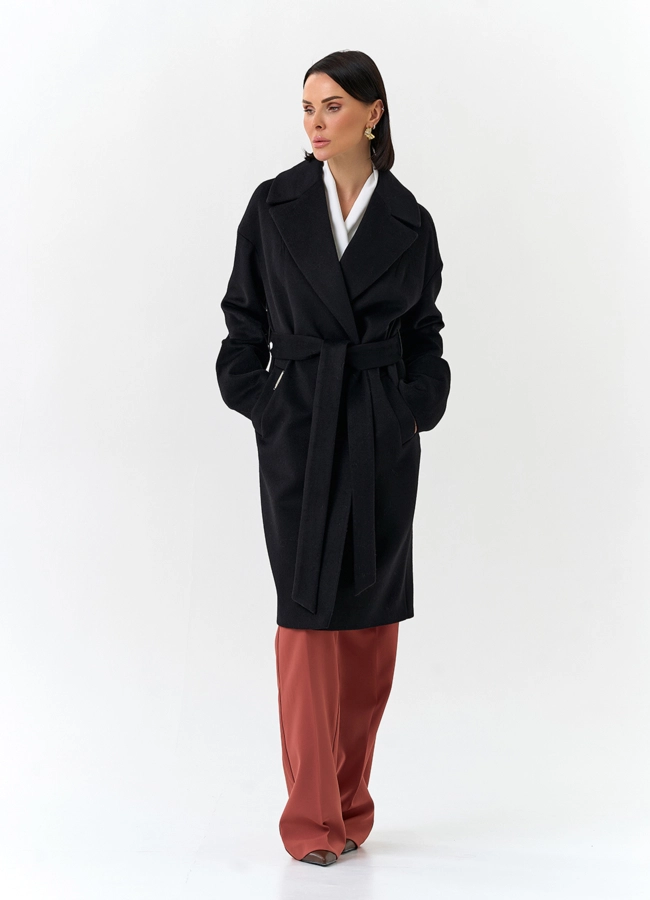 Женское пальто черного цвета модель № 32541 универмаг малина
