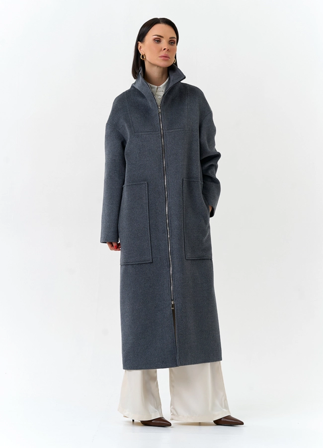 Женское длинное пальто с воротником стойкой модель № 32573 универмаг малина