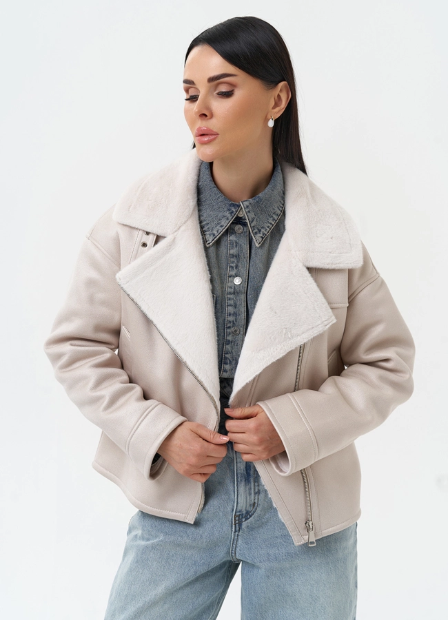 Короткая дубленка из эко замши модель № 30206 универмаг малина