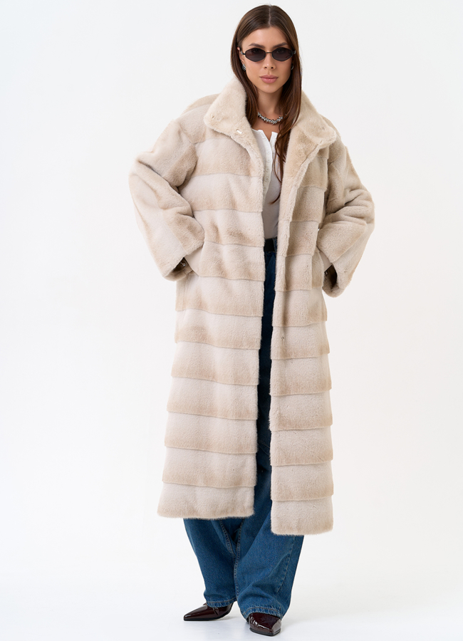 Женское пальто из эко меха с воротником стойкой модель № 31235 универмаг малина