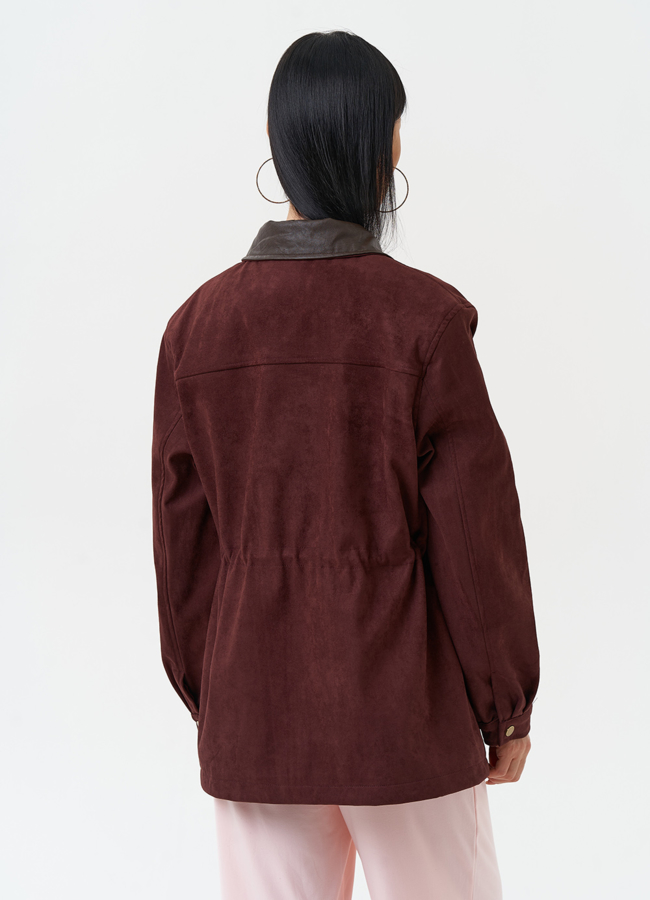 Женская парка из эко замши бордового цвета модель № 30375 в рассрочку