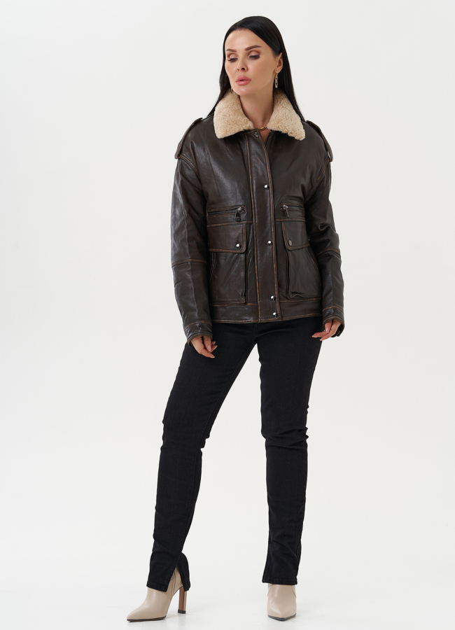 фото Кожаная куртка-пилот  модель № 28112