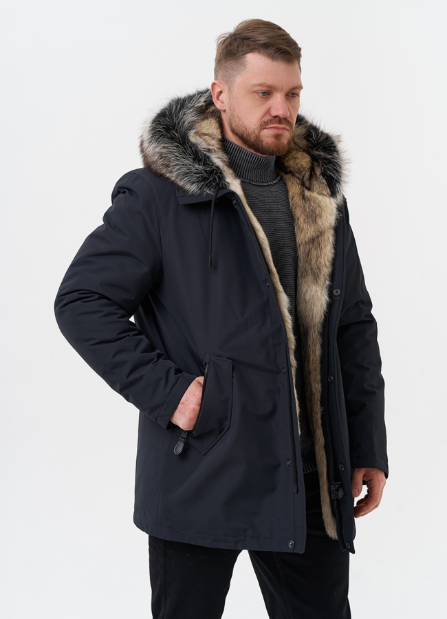 Парка мужская на мехе из волка модель № 29070 универмаг малина