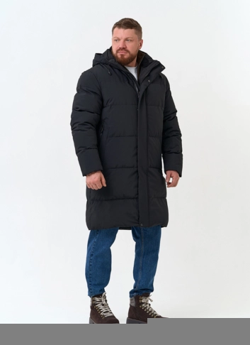 Удлиненный мужской пуховик с капюшоном фото