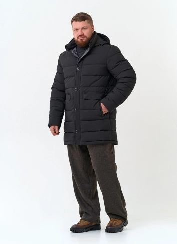 Мужской удлиненный пуховик с капюшоном фото