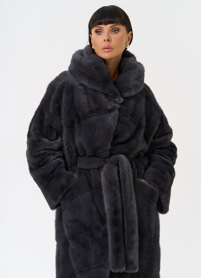 Женская шуба из меха норки с капюшоном модель № 31382 универмаг малина