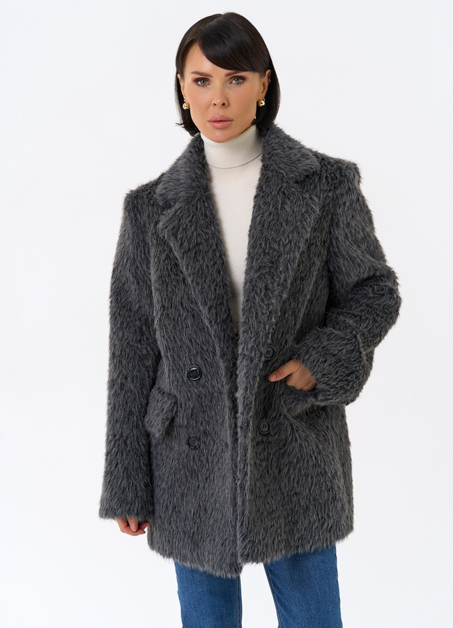 Женское утепленное пальто с английским воротником модель № 31880 меха малина