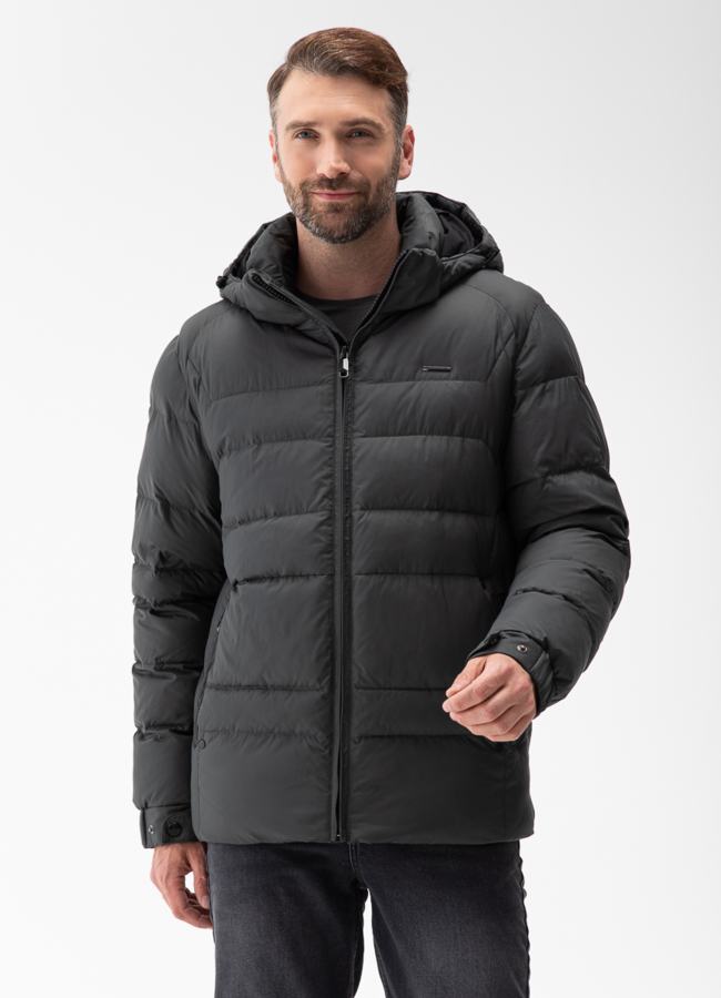 Мужской пуховик с капюшоном  модель № 28876 меха малина