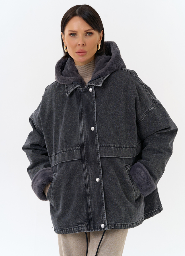 Женская утепленная джинсовая куртка с отделкой из эко меха модель № 31911 в рассрочку