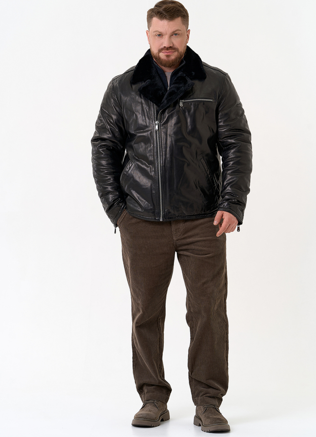 Куртка из натуральной кожи с воротником из овчины модель № 31420 универмаг малина