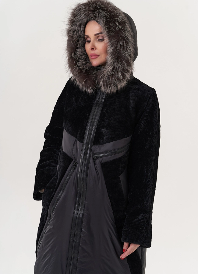 Комбинированный пуховик с овчиной модель № 26912 универмаг малина