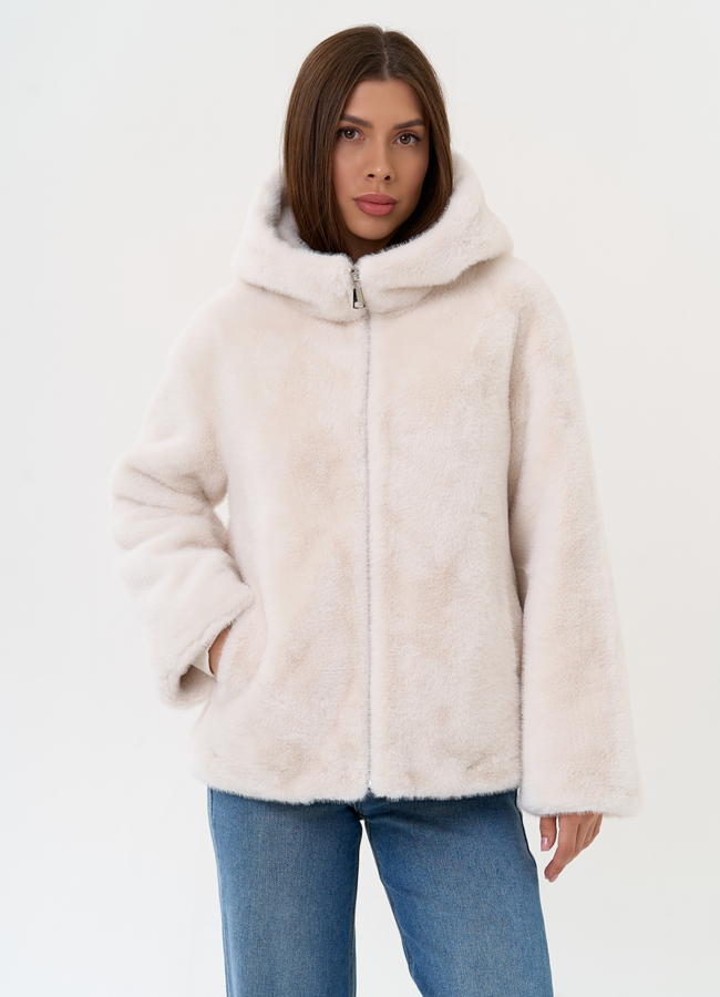 Женская куртка из эко меха с капюшоном модель № 31223 меха малина