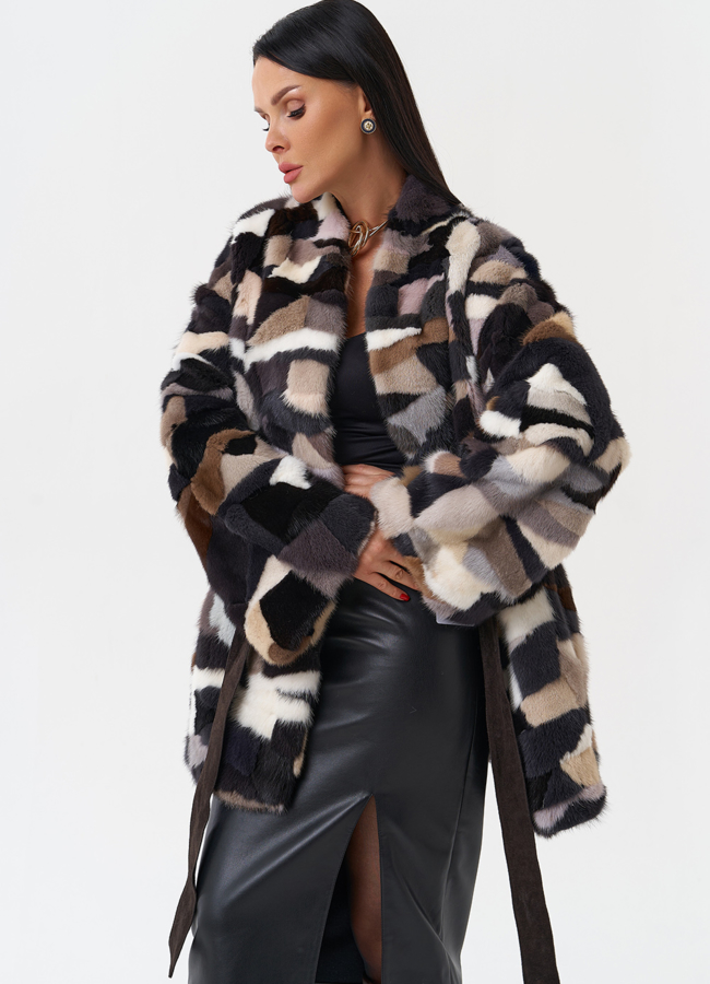 Шуба из меха норки с поясом модель № 27622 универмаг малина