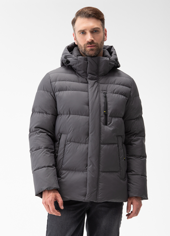 Мужской пуховик с капюшоном  модель № 28002 меха малина