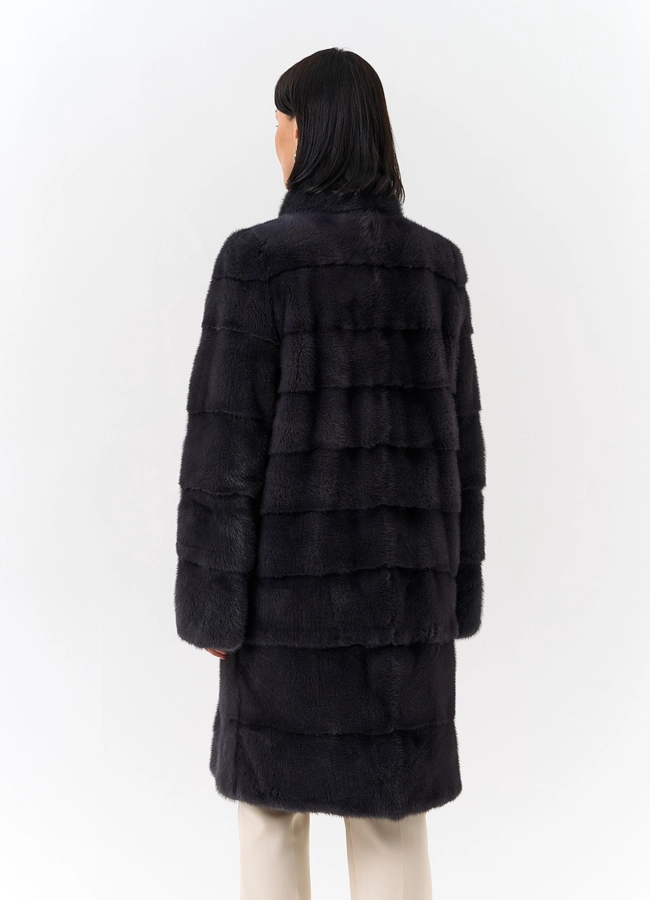 Норковая шуба трансформер, поперечная со стойкой модель № 25924 в рассрочку
