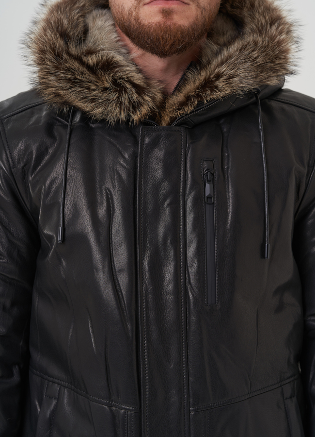 Мужская куртка с капюшоном на мехе из волка модель № 82262 универмаг малина