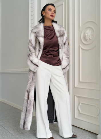 Длинная шуба из норки крестовки cross