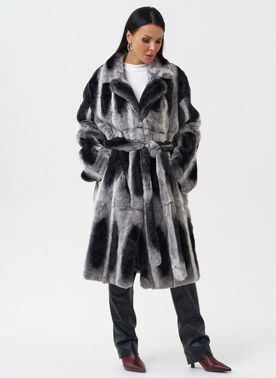 Шуба из меха кролика с английским воротником