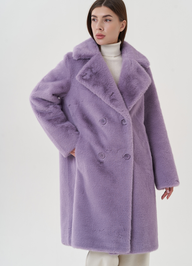 Женского пальто из эко меха на пуговицах модель № 25741 универмаг малина