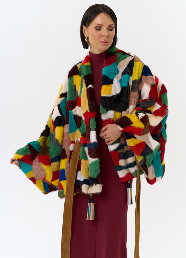 фото Яркая шуба из меха норки модель № 29414