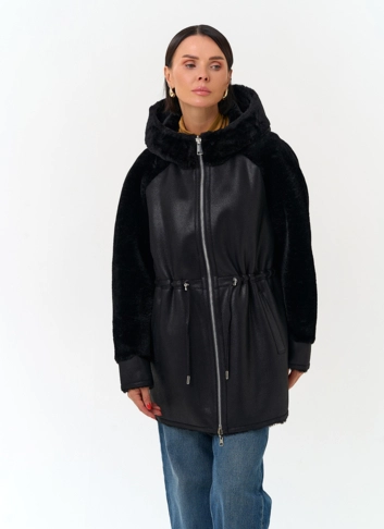 Женская дубленка из эко замши фото