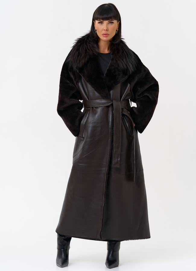 Женская натуральная дубленка с воротником из меха лисы модель № 31609 универмаг малина