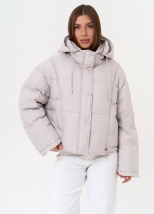 Женский короткий пуховик с капюшоном модель № 31579 меха малина