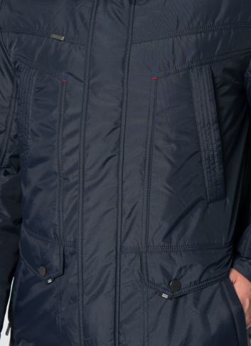 Полупальто мужское синего цвета с отделкой из енота