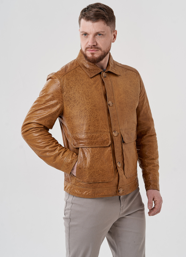 Мужская кожаная куртка  модель № 24439 в кредит