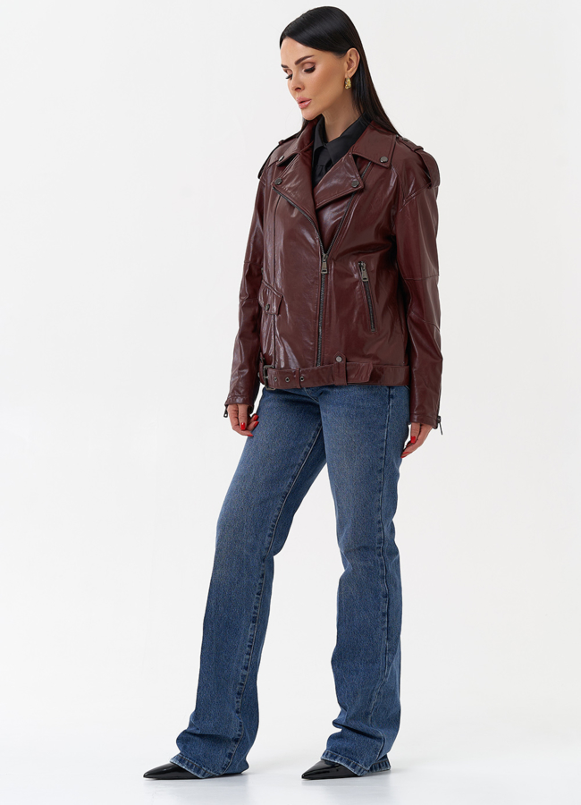 Женская косуха бордового цвета модель № 77877 универмаг малина