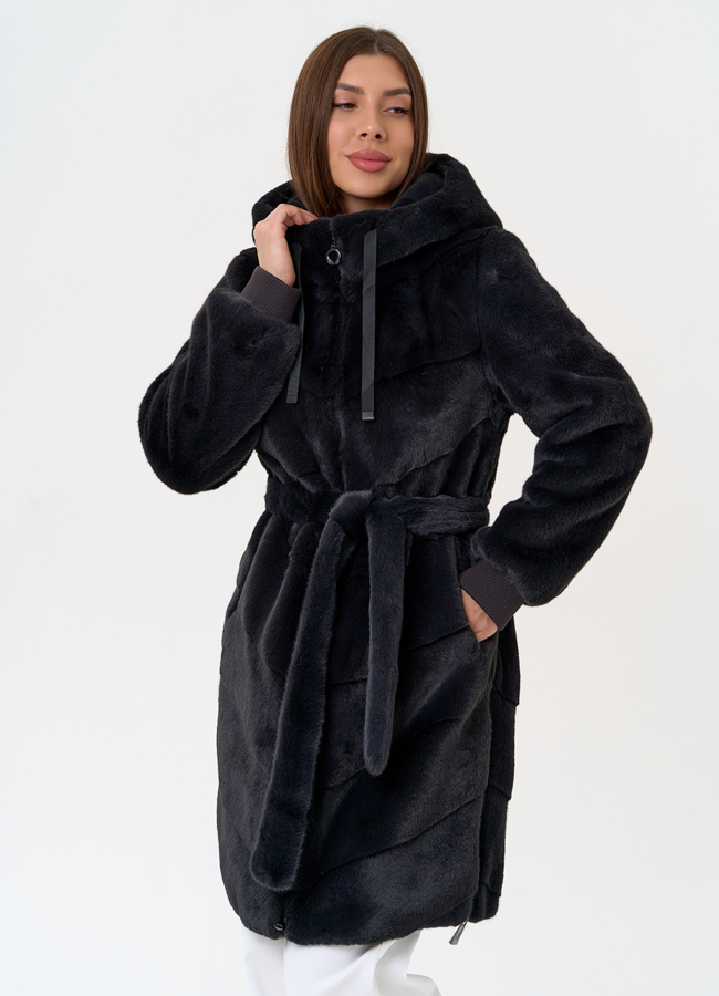 Женская шуба из эко меха с капюшоном модель № 31238 меха малина