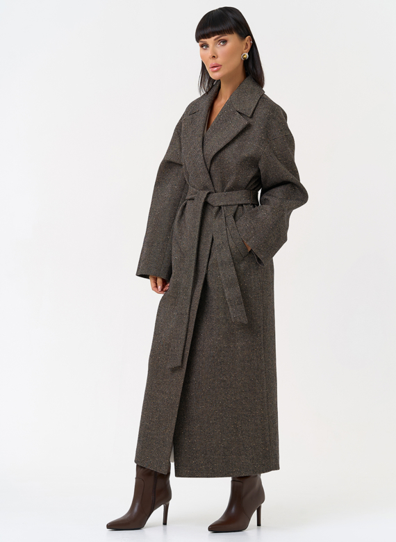Женское длинное пальто с английским воротником