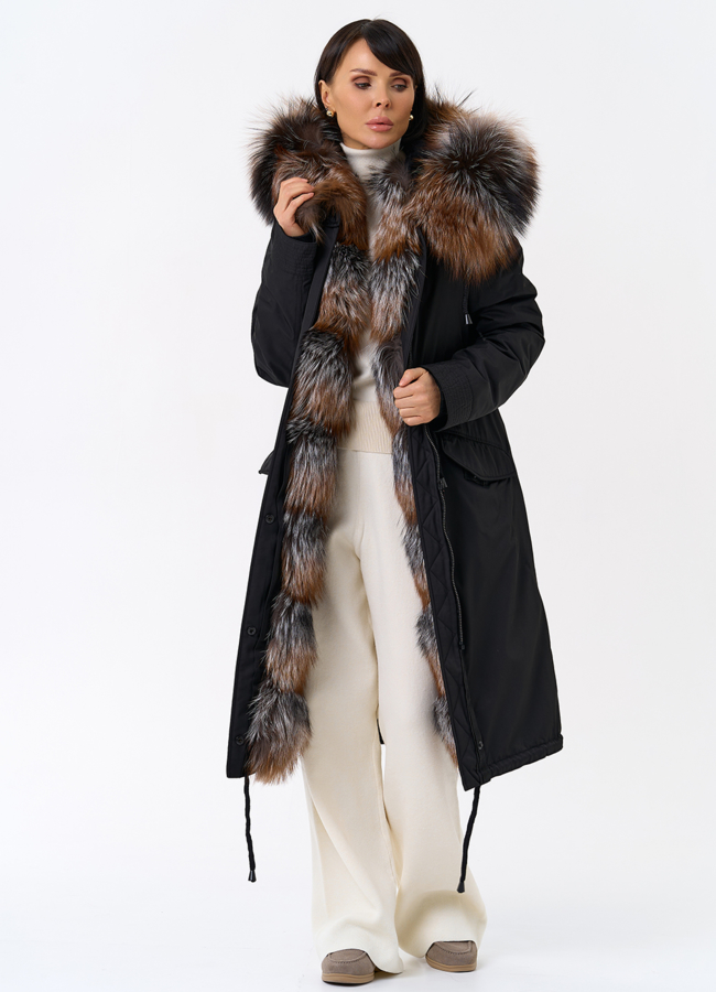 Женская парка с капюшоном из меха чернобурой лисы модель № 31992 меха малина