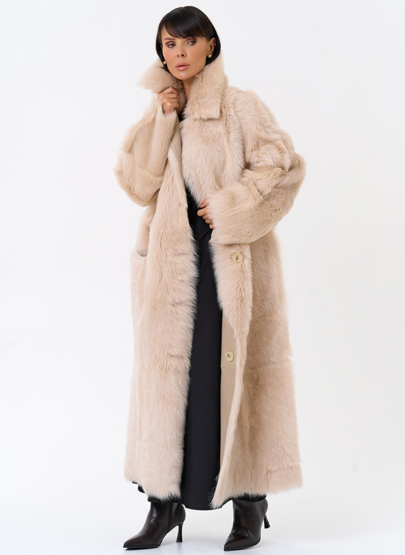 Женская двухсторонняя дубленка с поясом