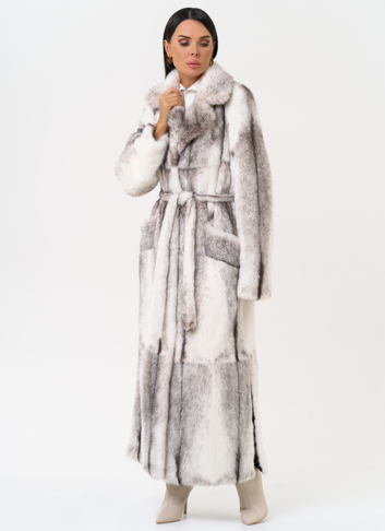 Длинная шуба из норки крестовки cross